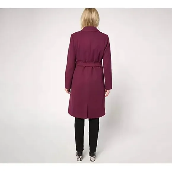 Beautiful by Lawrence Zarian Womens M Belted Double Knit Lined Coat Fig NWOT - Picture 3 of 6